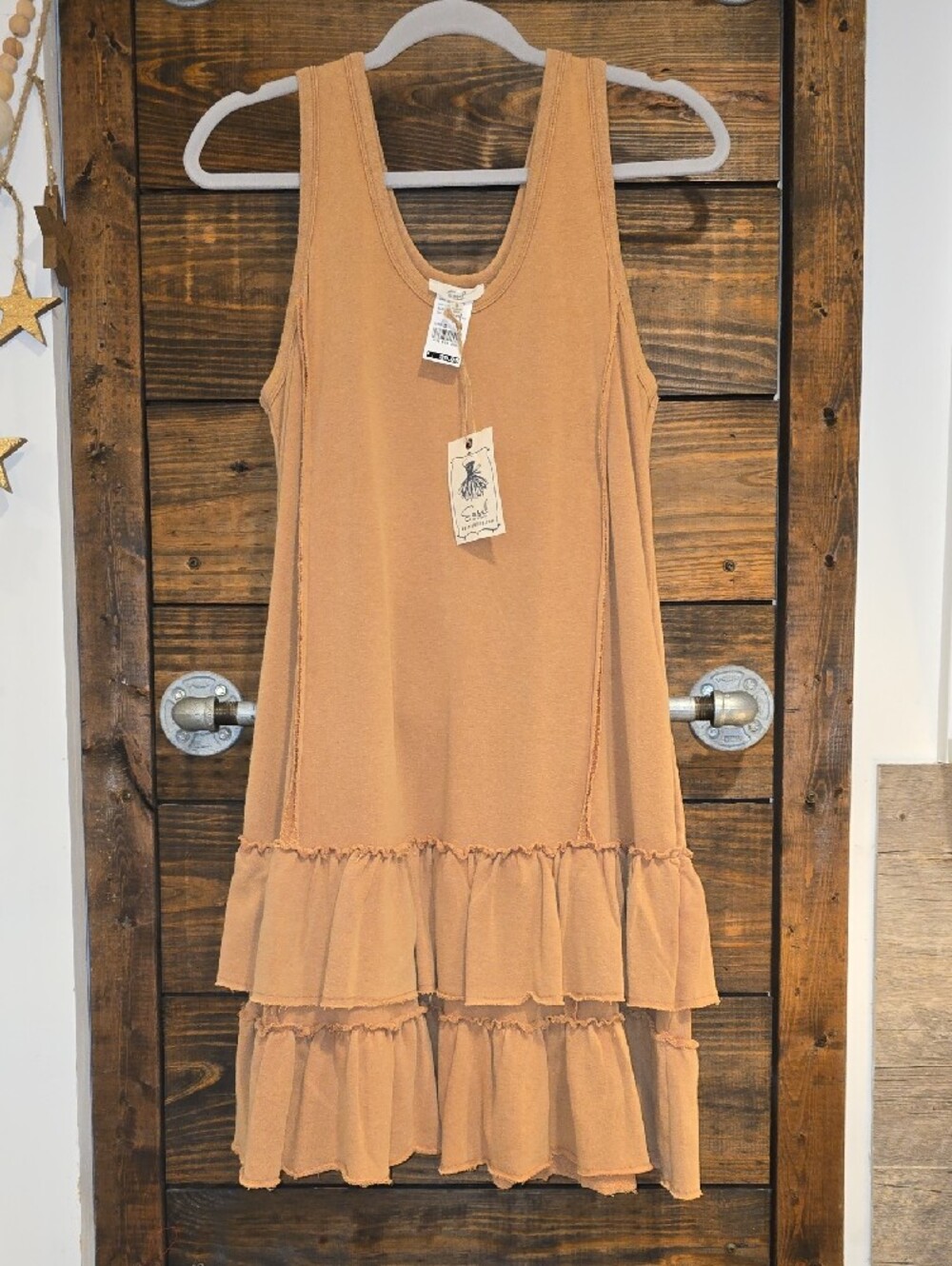 Easel Olive & Brown Patchwork Heart Raglan Tee With Matching Ruffle Tank Dress - Picture 2 of 5